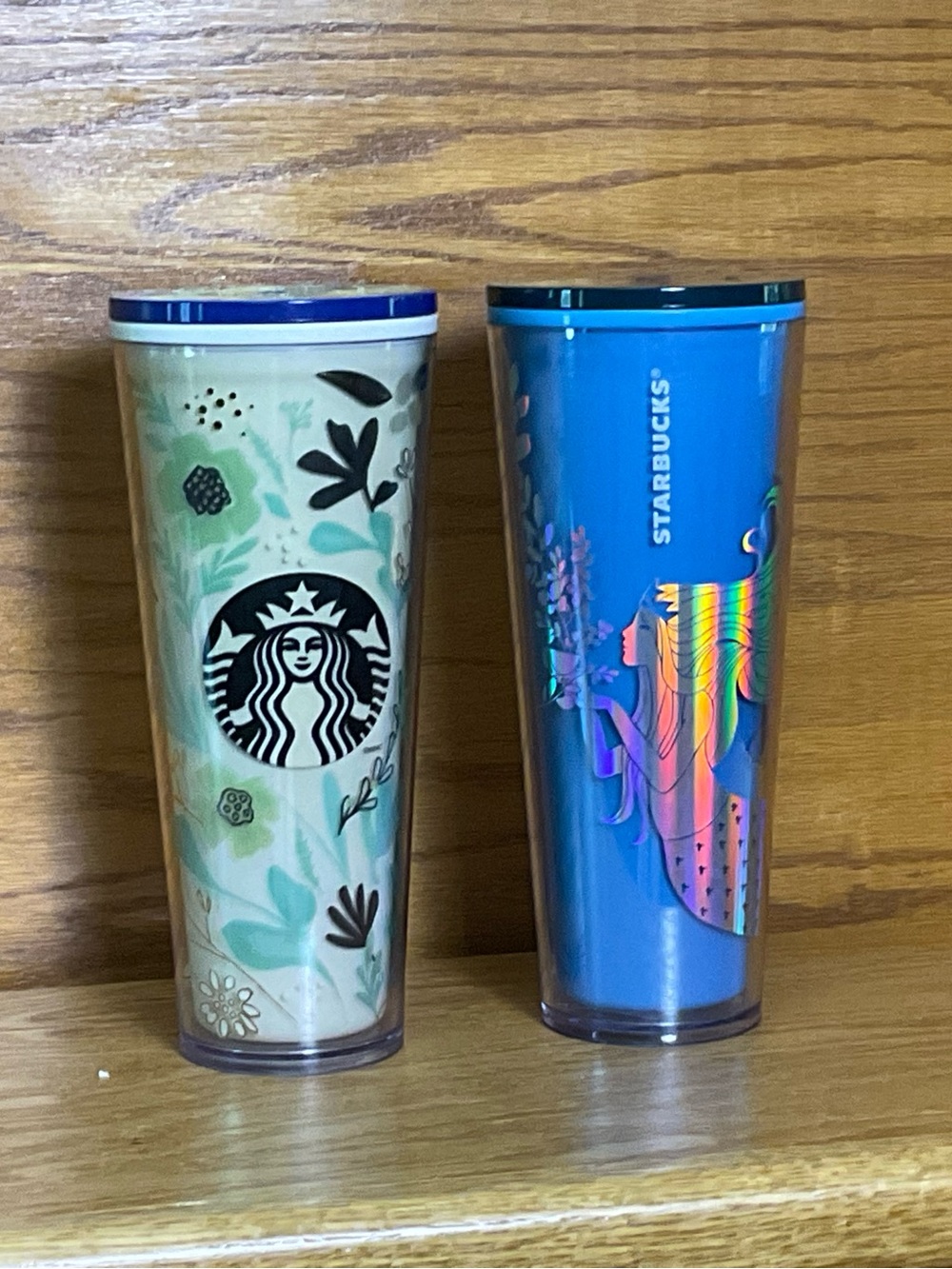 Starbucks Set of Venti Reusable Tumblers Floral + Blue Mermaid 24 oz Cold Cups